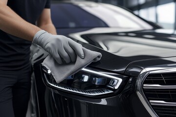 cleaning car bodywork with microfiber cloth