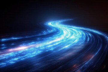 Wall Mural - abstract digital artwork featuring streaks of electric blue light racing across a pitchblack background creating a sense of speed and futuristic motion