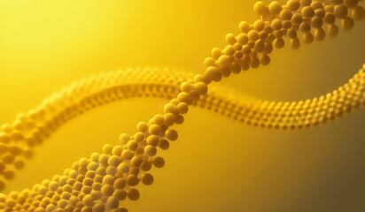 Holographic rendering of a DNA chromosomes representing digital, high-tech advances in medicine and human health in yellow tones.