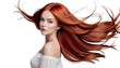 © akk png - long woman portrait space wind flying banner red beautiful straight hair copy portrait beautiful red woman long straight hair model care style elegant healthy dress salon coiffure make-up girl