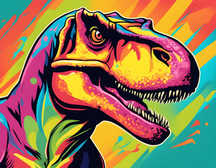 colorful Tyrannosaurus Rex head with cool isolated pop art style background