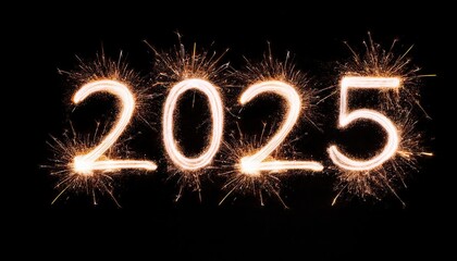 Wall Mural - sparkling year 2025 painted with sparkles. written on a black background