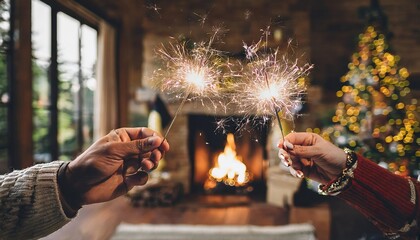 Wall Mural - new year! burning sparklers