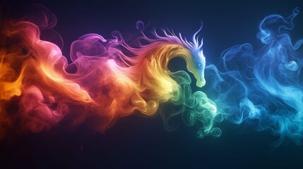 Poster - A fantastical animal made of swirling, rainbow-colored smoke, symbolizing imaginative creatures from a dream world.