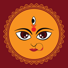 Indian festival Navratri design with Devi face on mandala background, Happy Durga puja festival  design with beautiful devi face 