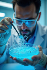 Wall Mural - cell therapy research: a close-up view of scientist working in a laboratory
