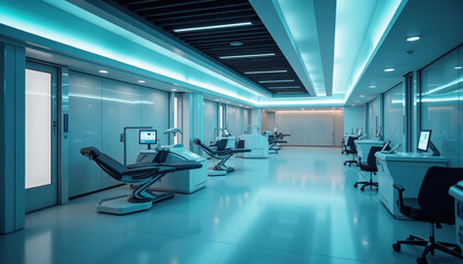 Wall Mural - futuristic medical clinic interior: cell therapy research and treatment center