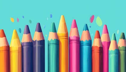 Wall Mural - A digital illustration of vibrant coloring pencils