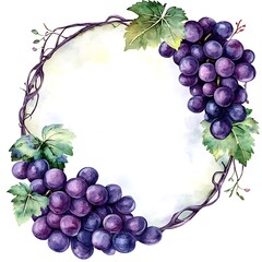 Watercolor Grapevine Wreath with Blank Center for Text.