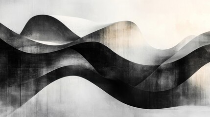 Canvas Print - Abstract monochrome waves creating a sense of movement and depth.