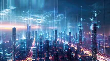 Sticker - Futuristic Cityscape with Glowing Lights