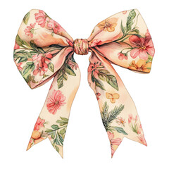 Wall Mural - Vintage styled bow with flowers and foliage design, isolated and transparent background