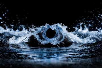 Water splash drop  isolated on black background, water texture.