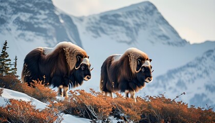 Winter herd of Musk Oxen in the Dovrefjell mountains