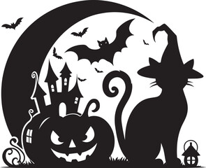 Canvas Print - Halloween scary cat silhouette vector illustration isolated on a white background