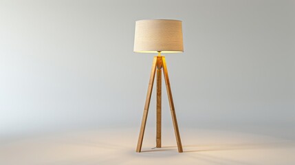 Scandinavian-style floor lamp with a light wooden base and white fabric shade