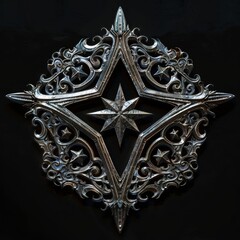 Intricate silver pentagram medallion with ornate design

