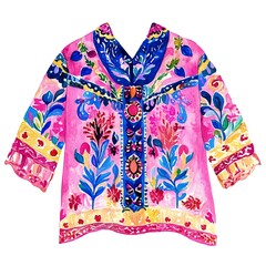 Canvas Print - Watercolor Illustration of a Pink Blouse with Floral Pattern.