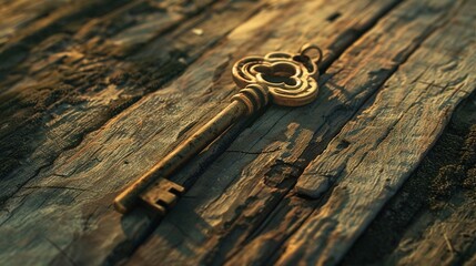 Poster -   A close-up of a wooden key with a keyhole in the center