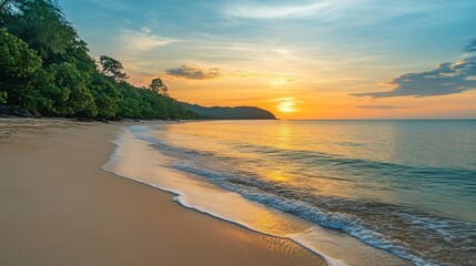 A beautiful sunset view of Koh Lantas beaches, with calm waters and golden sands.