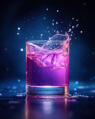 Wall Mural - Vibrant Splash of Purple Liquid in a Glass