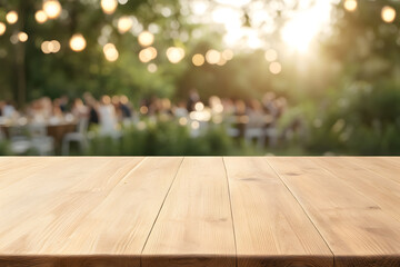 Wall Mural - Empty Wooden Table with Cafe Background 