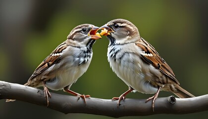 Female house sparrow delivering food to her chicks