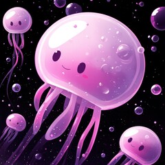 Wall Mural - Cute Jellyfish in the Deep Sea