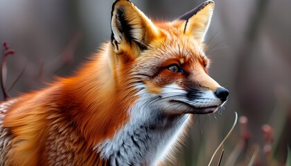 Wall Mural - Vibrant red fox portrait amidst spring blossoms