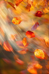 Wall Mural - red and orange autumn leaves in motion