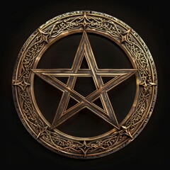 Intricate silver pentagram medallion with ornate design

