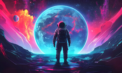 Wall Mural - graphics of space, planets, and astronauts on a white background.