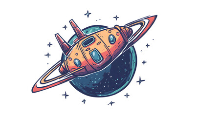 Wall Mural - graphics of space, planets, and astronauts on a white background.