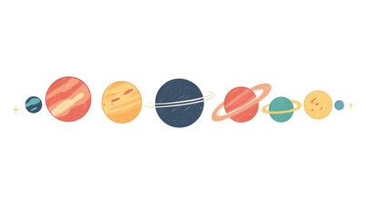 Wall Mural - graphics of space, planets, and astronauts on a white background.