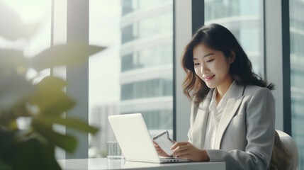 young businesswoman using laptop at office