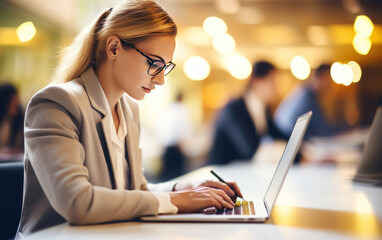 young businesswoman using laptop at office