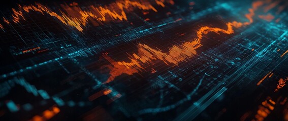 Displays analytics and technology concepts through futuristic graphs and data visualizations.