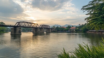 The historic bridge over the River Kwai, a significant World War II landmark in Kanchanaburi.