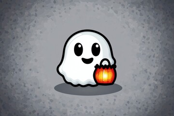 Poster - Cute Ghost Holding a Pumpkin