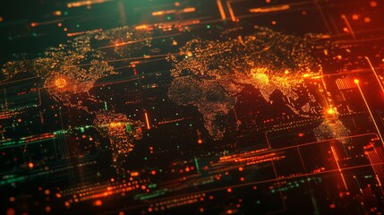 A cyberpunk digital interface with glowing neon lines and data on a futuristic technology background.