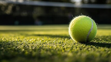 Wall Mural - tennis ball on a grass tennis court 