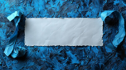 Wall Mural - Blank white paper on a blue textured background.