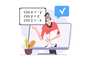 Aufkleber - Back to school concept in modern flat design for web. Teacher explaining math lesson information in video for online students, making mathematics tutorials for remote class. Illustration.