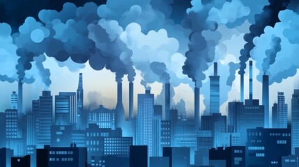 It depicts an industrial plant concept with paper cut buildings and smoke stacks.