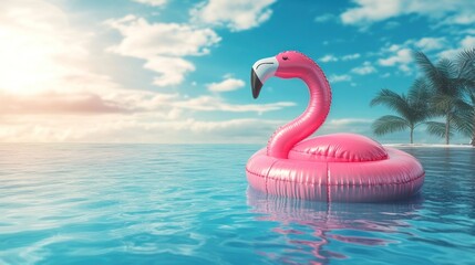 Poster - Pink Flamingo Float in Tropical Paradise