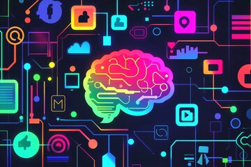 Wall Mural - Brain-computer interface enables seamless control and interaction. Stock illustration.