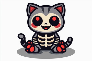 Canvas Print - Cute Skeleton Cat Cartoon Illustration