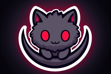 Sticker - Cute Black Cat with Red Eyes in a Crescent Moon