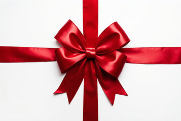 Elegant Red Ribbon Bow on White: Perfect for Holiday Promotions, Gift Wrapping, and Festive Marketing Campaigns