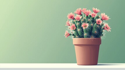 Poster -  Potted plant with pink flowers sits on table by green walls